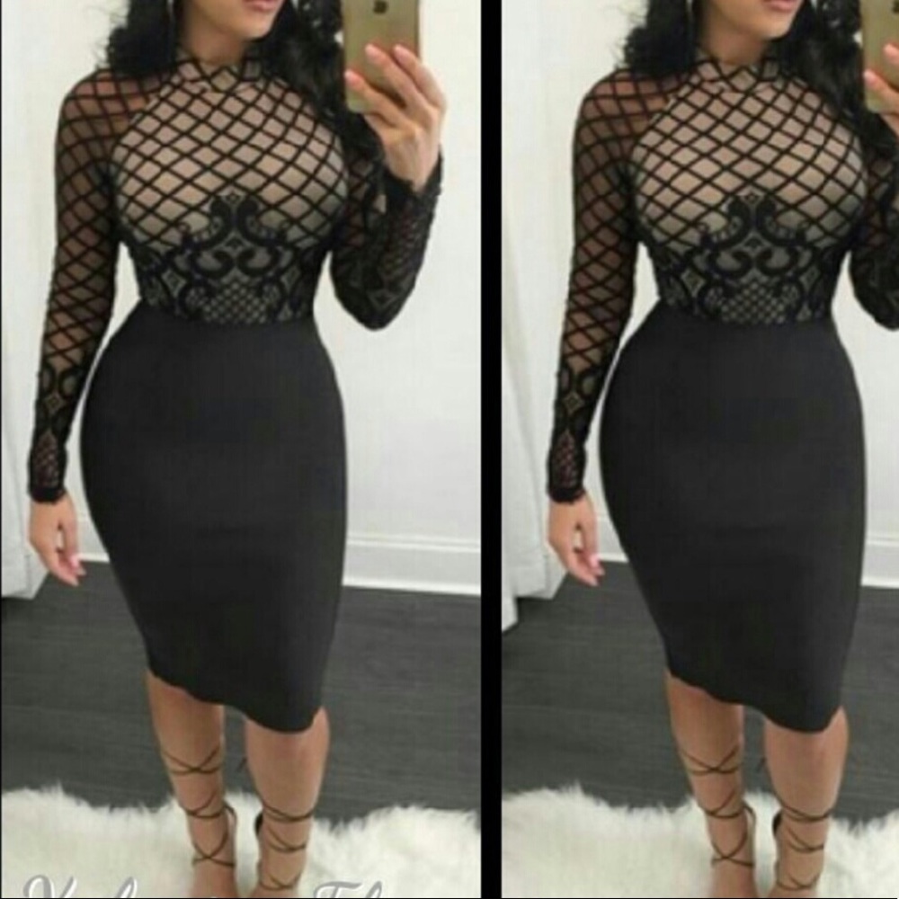 Mesh/lace bodycon dress.
